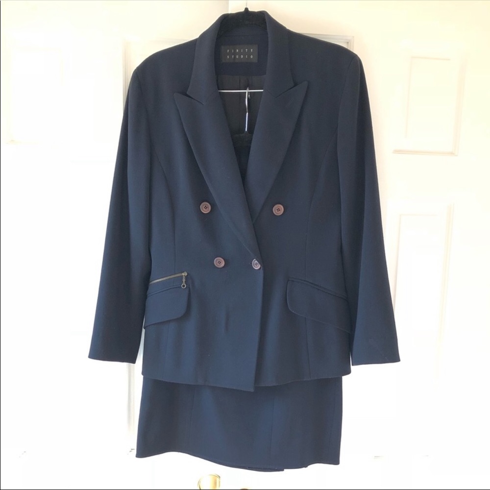 Finity Studio Navy Blue 3 Piece Suit Skirt & Pants